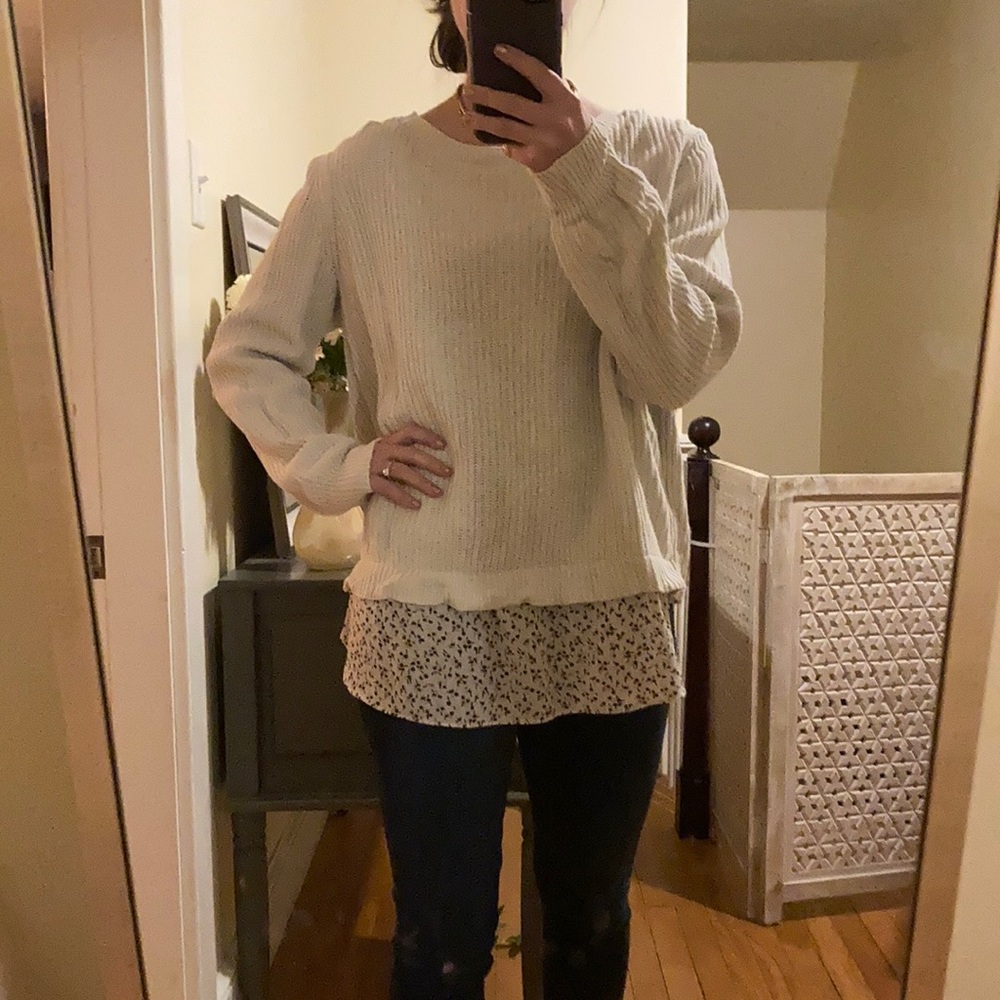 LOFT Cream/Floral Sweater M